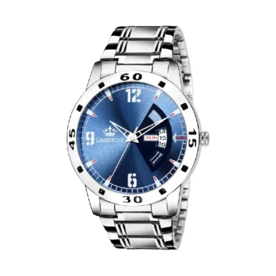 Limestone LS2732 Avengers watch, blue dial silver chain analog watch, men's stainless steel watch