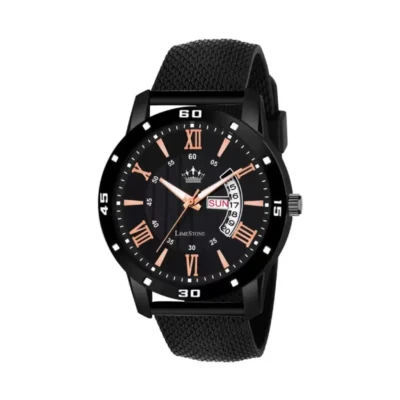 Limestone LS2805 black dial watch, Men's black mesh silicon strap watch