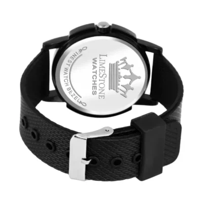 Limestone LS2805 black dial watch, Men's black mesh silicon strap watch