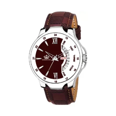 Limestone LS2881 brown leather strap watch, Men's brown white dial analog watch