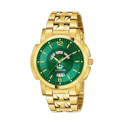 Limestone LS2911 Watch, Green Dial Gold Bracelet Watch, Men's Analog Watch