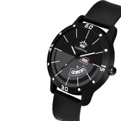 LimeStone LS2948 men's watch, black grey dial, mesh design silicon strap