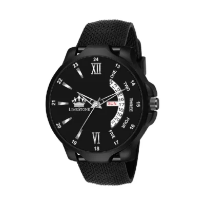 Limestone LS2972 Black Dial Watch, Men’s Black Mesh Silicon Strap Watch