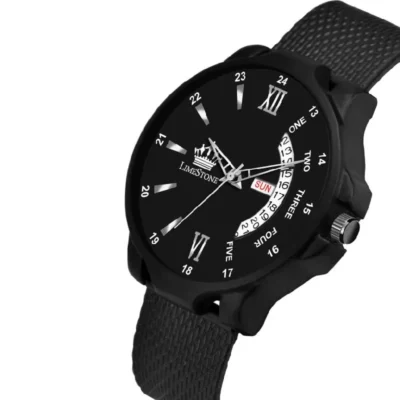 Limestone LS2972 Black Dial Watch, Men’s Black Mesh Silicon Strap Watch