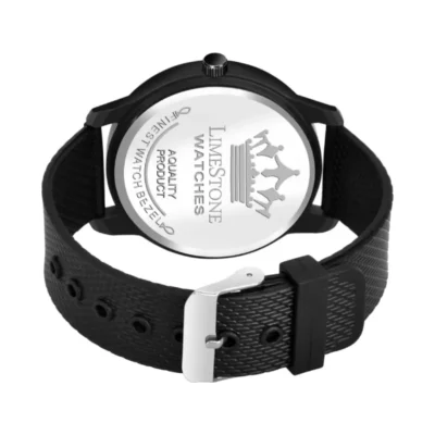 Limestone LS2990 watch, black moon phase watch, mesh strap analog watch
