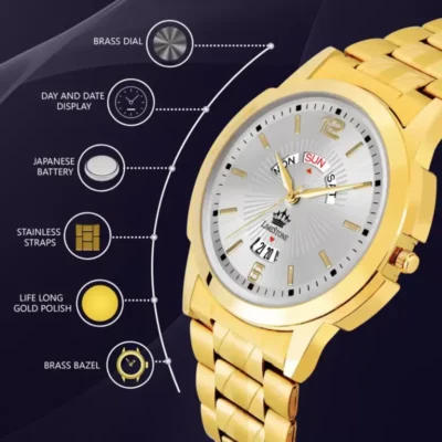 Limestone LS2997 Silver Dial Golden Chain Analog Watch for Men