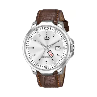 Limestone LS3004 men's watch, silver dial, brown leather strap, elegant men's watch