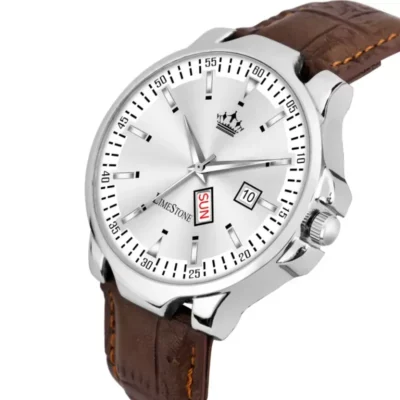 Limestone LS3004 men's watch, silver dial, brown leather strap, elegant men's watch