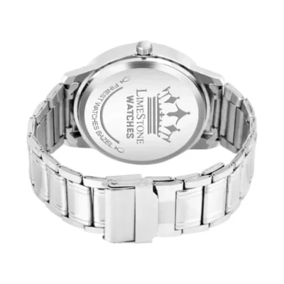 Limestone men's silver chain watch, Limestone LS3010 blue dial analog watch