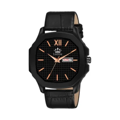 Limestone LS3016 watch, black rose gold square dial, black leather strap watch