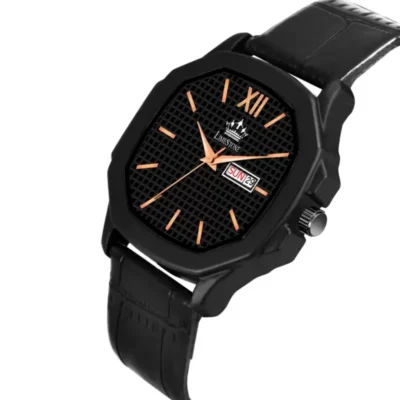 Limestone LS3016 watch, black rose gold square dial, black leather strap watch