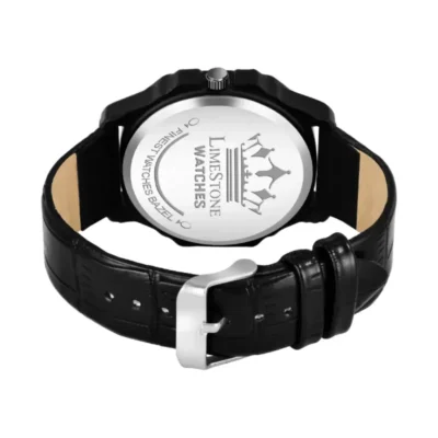 Limestone LS3016 watch, black rose gold square dial, black leather strap watch