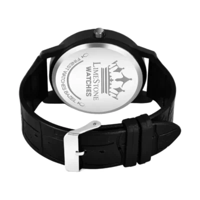 Limestone men's black gold dial watch, Limestone LS3024 AleyBella series leather strap