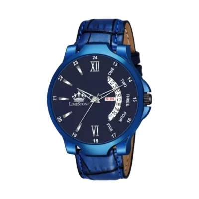 Limestone LS3025 men's blue dial watch, blue leather strap watch