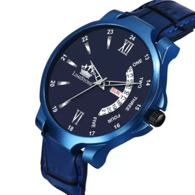 Limestone LS3025 men's blue dial watch, blue leather strap watch
