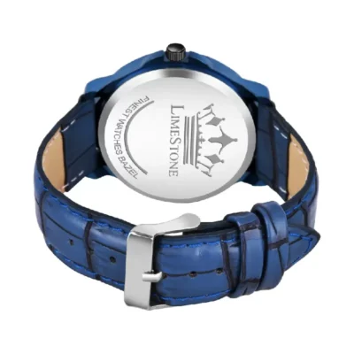 Limestone LS3025 men's blue dial watch, blue leather strap watch