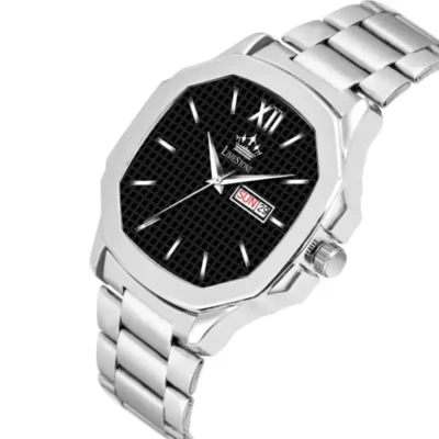 Limestone LS3027 OTUS watch, men's silver chain analog watch, black square dial watch