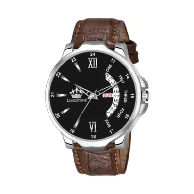 Limestone LS3028 Men’s Watch, black dial brown leather strap