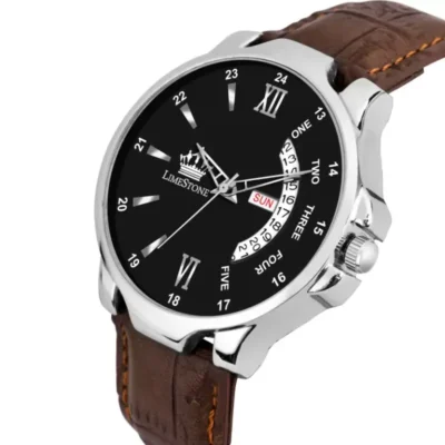 Limestone LS3028 Men’s Watch, black dial brown leather strap