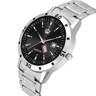 Limestone LS3032 men’s watch, black dial silver chain, elegant analog watch