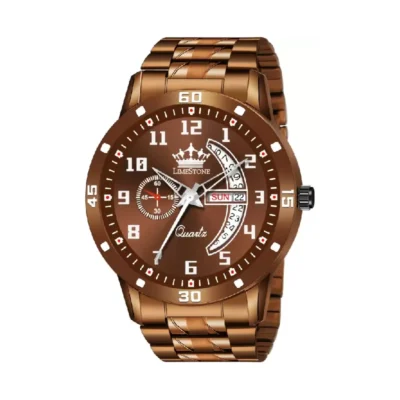 Limestone LS3043 men's brown dial brown chain analog watch, elegant stainless steel watch for men