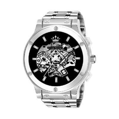 Limestone LS3057 OTUS men's watch, skeleton silver dial, stainless steel chain