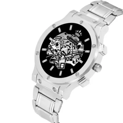 Limestone LS3057 OTUS men's watch, skeleton silver dial, stainless steel chain