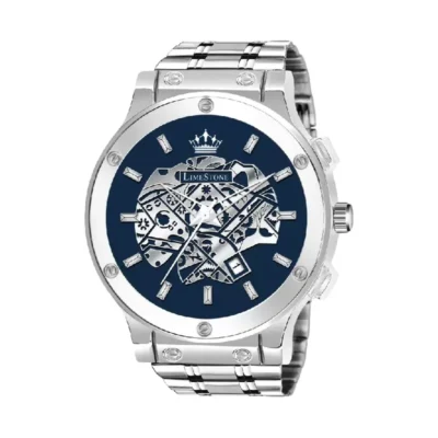 Limestone LS3058 OTUS men's watch, skeleton dial watch, blue silver analog watch