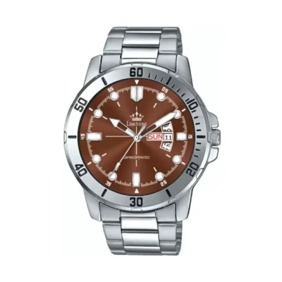 Limestone LS3068 Men's Analog Watch, Brown Dial Silver Chain Watch, Elegant Watch for Men