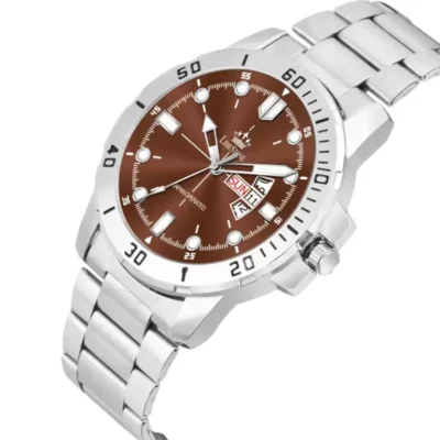 Limestone LS3068 Men's Analog Watch, Brown Dial Silver Chain Watch, Elegant Watch for Men