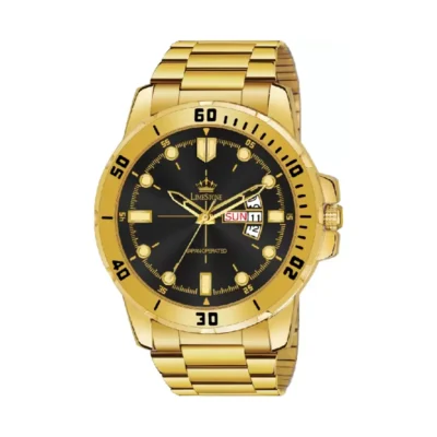 Limestone LS3097 men’s watch, black dial golden chain analog