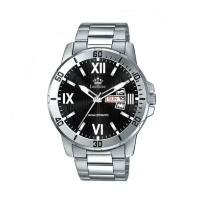 Limestone LS3205 Watch, Black Dial Watch, Silver Chain Analog Watch