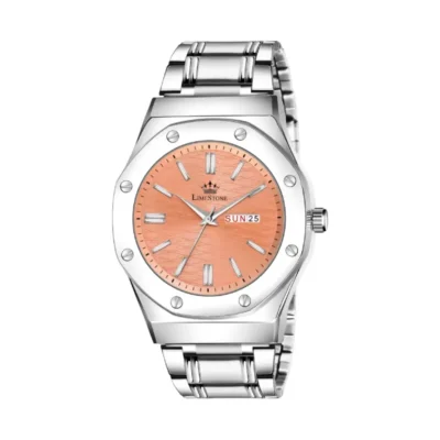 Limestone LS3208 men's watch, orange dial watch, silver stainless steel watch