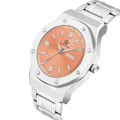 Limestone LS3208 men's watch, orange dial watch, silver stainless steel watch