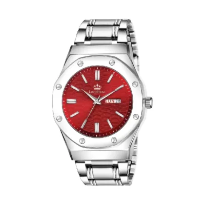 Limestone LS3211 Watch, Red Dial Silver Chain Watch, Men's Analog Watch