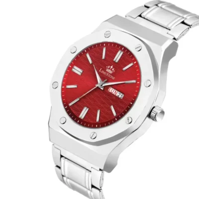 Limestone LS3211 Watch, Red Dial Silver Chain Watch, Men's Analog Watch