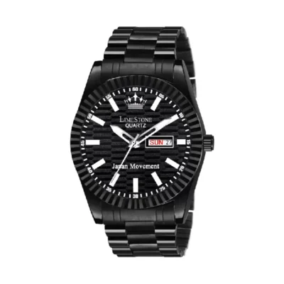 Limestone LS3222 Men's Analog Watch, Black Dial, Stainless Steel Chain Strap