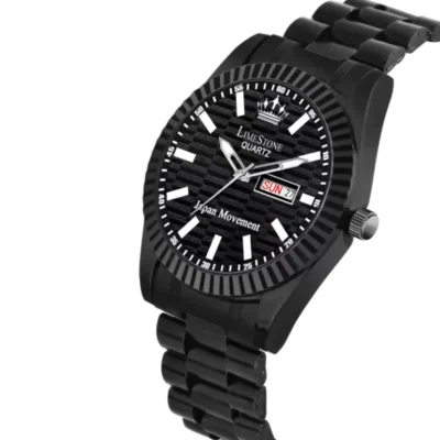 Limestone LS3222 Men's Analog Watch, Black Dial, Stainless Steel Chain Strap