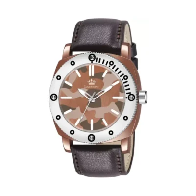Limestone LUXE102 Watch, Men's Camouflage Dial Watch, Brown Leather Strap Analog Watch