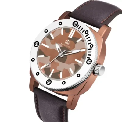 Limestone LUXE102 Watch, Men's Camouflage Dial Watch, Brown Leather Strap Analog Watch