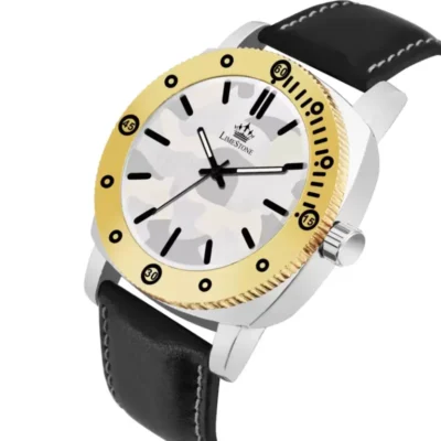Limestone LUXE103 Watch, Camouflage Dial Watch, Black Leather Strap Watch