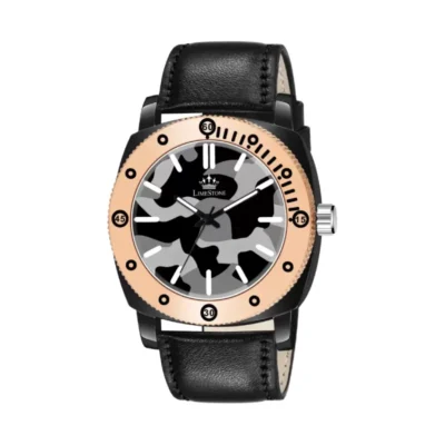 Limestone LUXE105 Men's Analog Watch - Camouflage Dial, Black Leather Strap