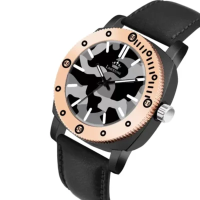Limestone LUXE105 Men's Analog Watch - Camouflage Dial, Black Leather Strap