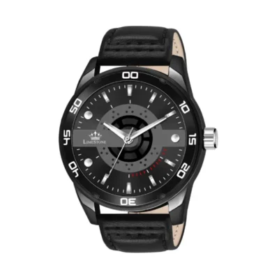 Limestone LUXE118 Watch - Black Dial, Leather Strap
