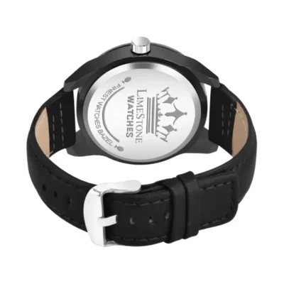 Limestone LUXE118 Watch - Black Dial, Leather Strap