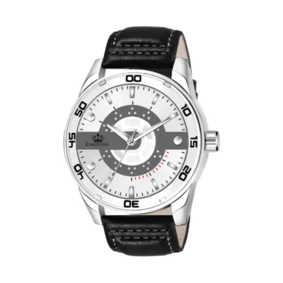 Limestone LUXE119 Men's Watch - Silver Dial, Black Leather Strap
