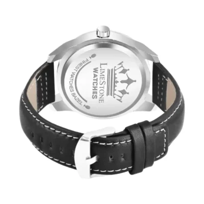 Limestone LUXE119 Men's Watch - Silver Dial, Black Leather Strap