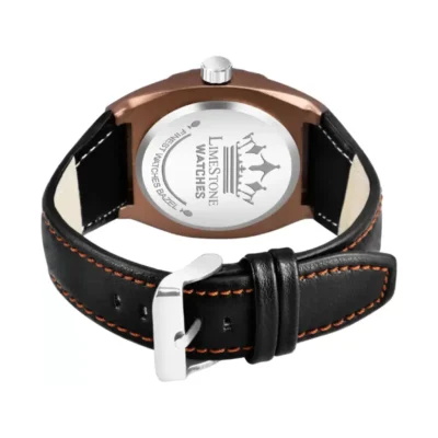 Limestone LUXE122 Brown 3D Cut Dial Black Leather Strap Analog Watch for Men