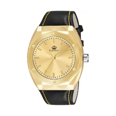 Limestone LUXE123 Watch, Men's Black Leather Strap Watch, 3D Cut Dial Watch