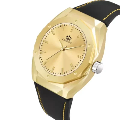 Limestone LUXE123 Watch, Men's Black Leather Strap Watch, 3D Cut Dial Watch